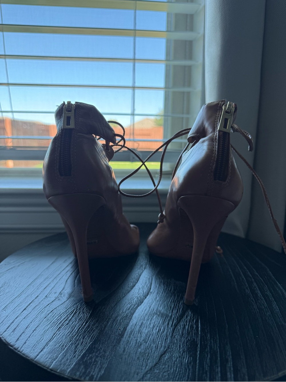 SCHUTZ Pink Lace-Up Open Toe Stiletto Heels - Picture 5 of 10